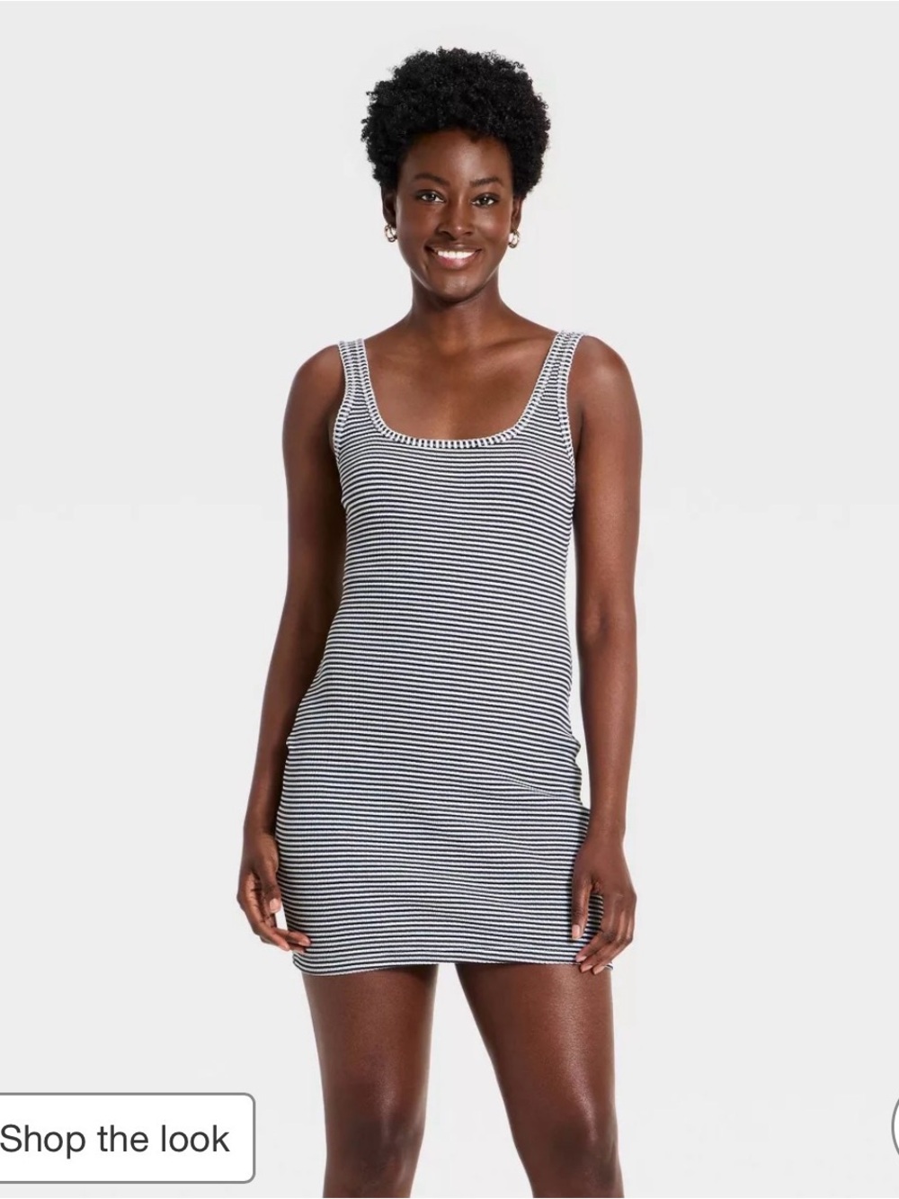 Navy and White Striped Scoop Neck Mini Dress